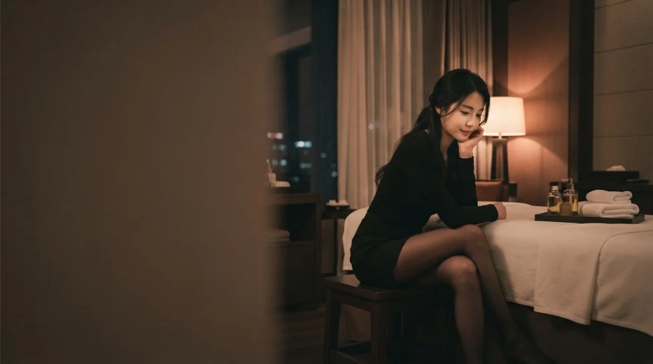 Illustrative hands-on massage in a softly lit private room