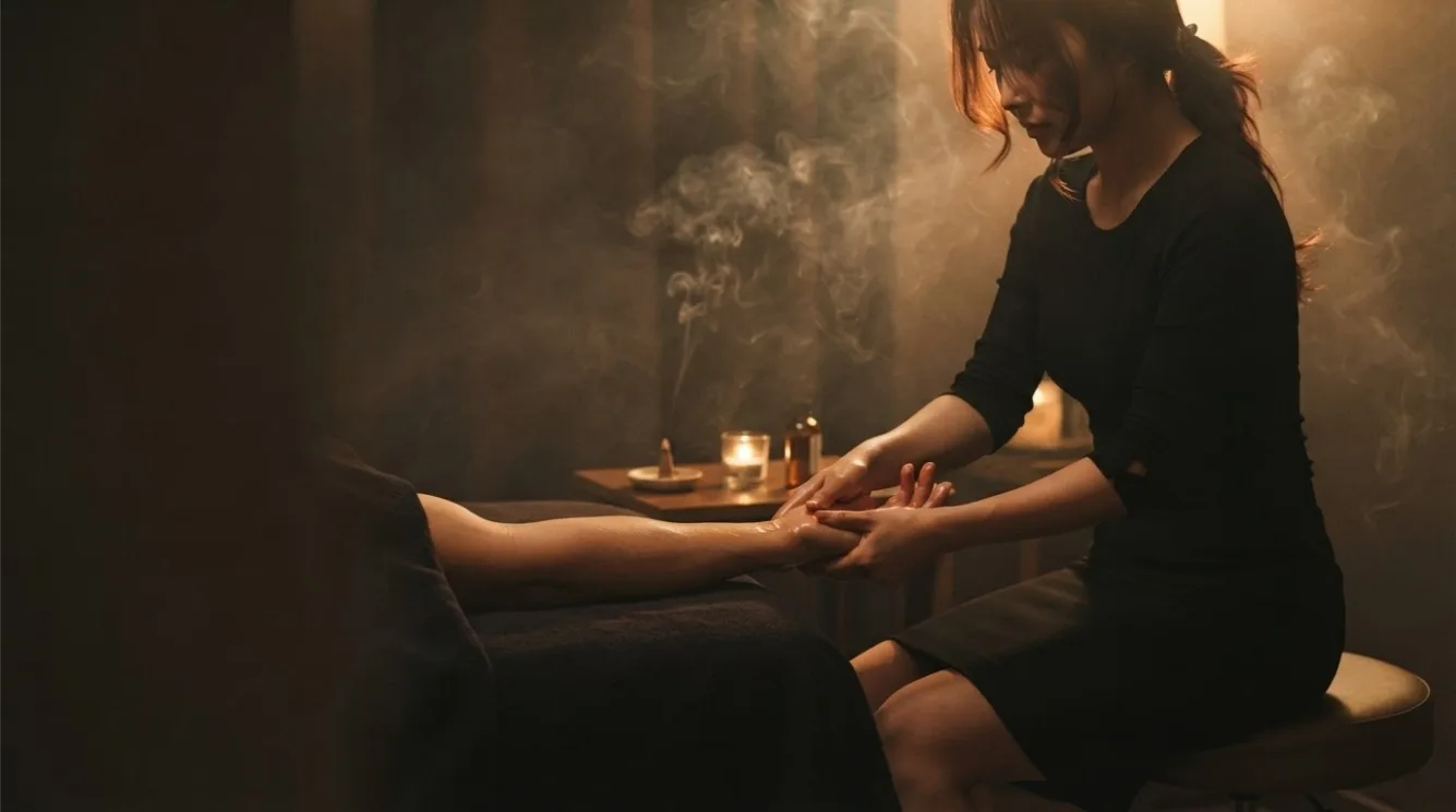 Illustrative hotel massage scene