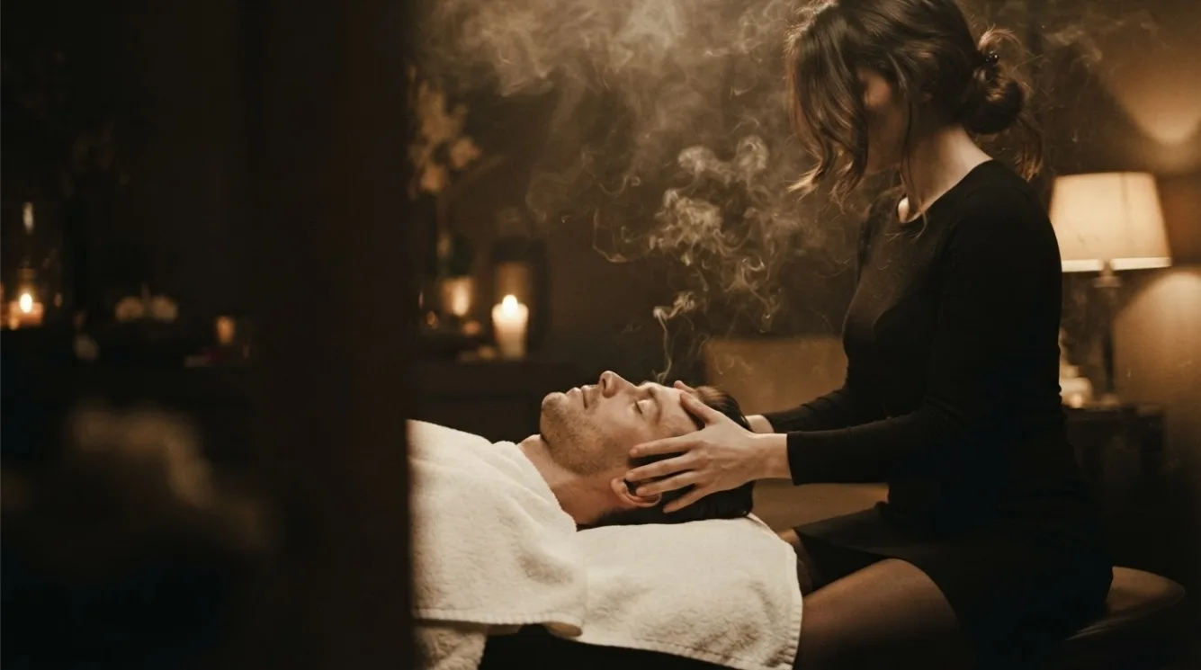 Illustrative hotel massage scene