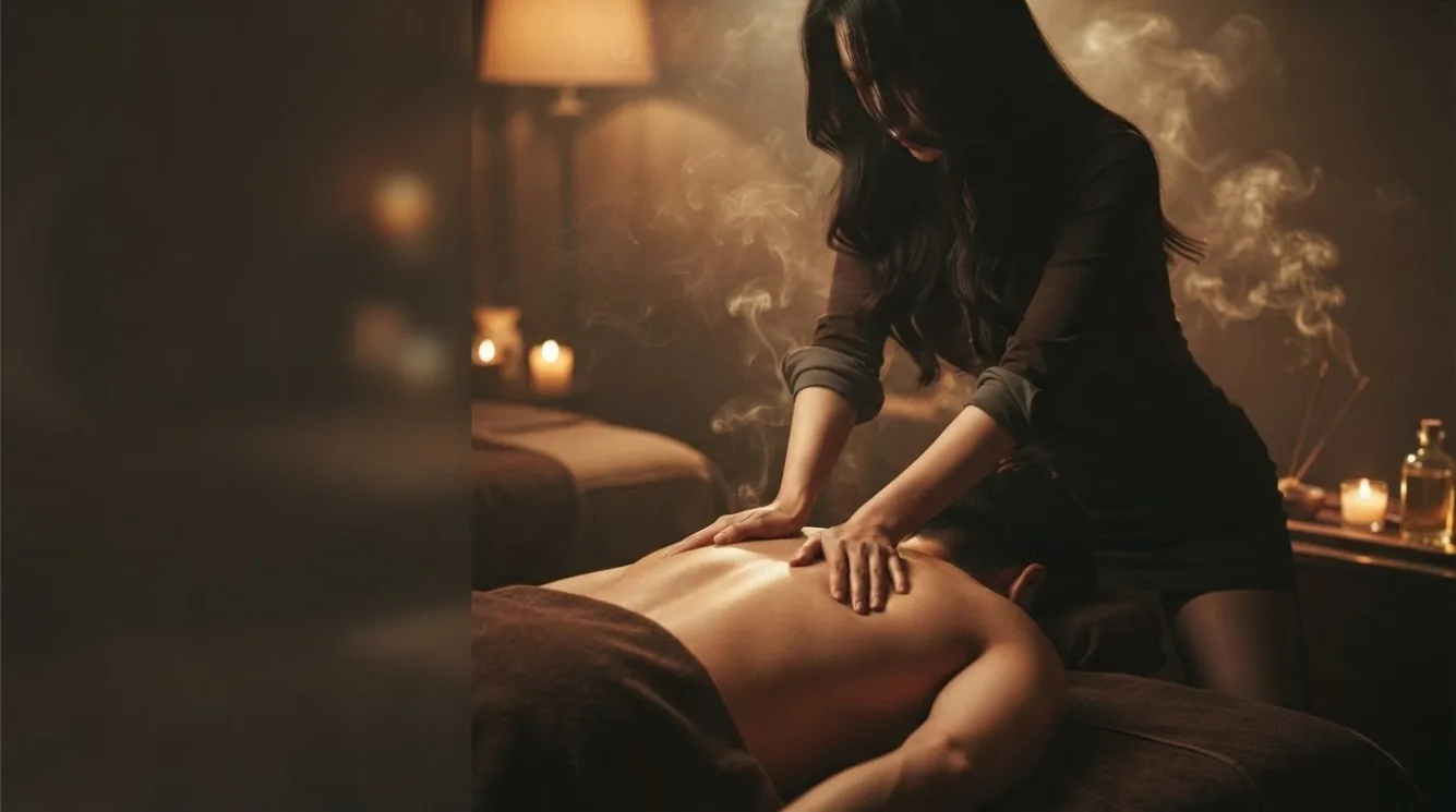 Illustrative hotel massage scene