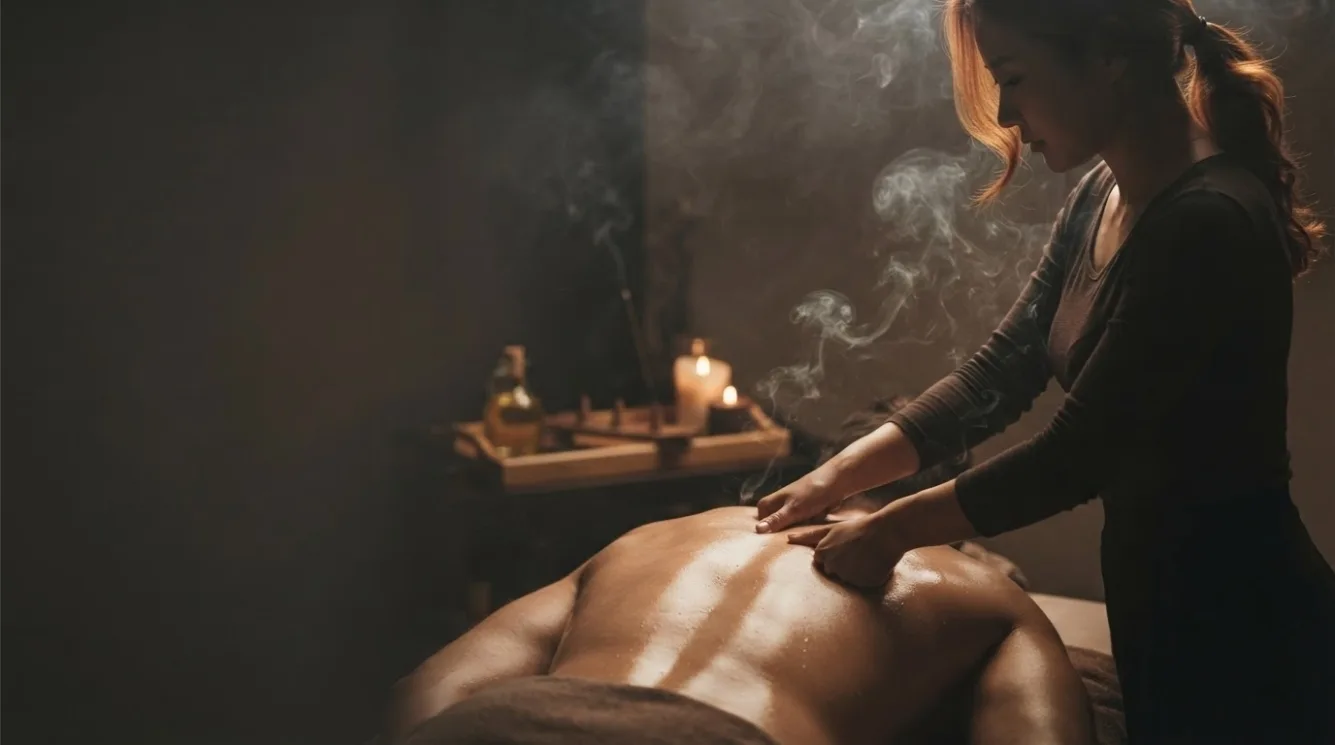 Illustrative hotel massage scene