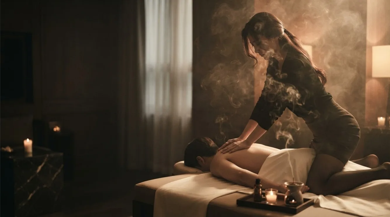 Illustrative hotel massage scene