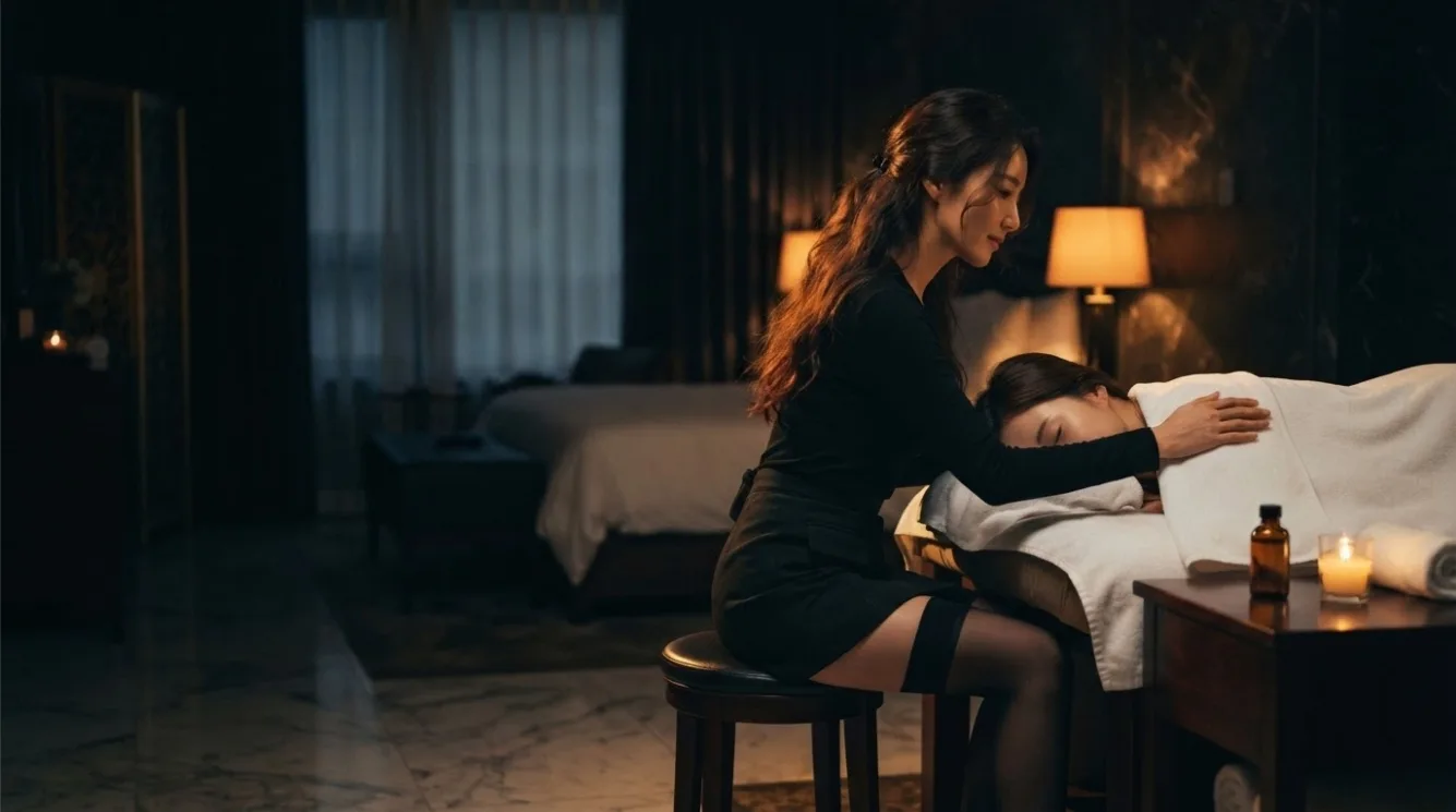 Illustrative hotel massage scene
