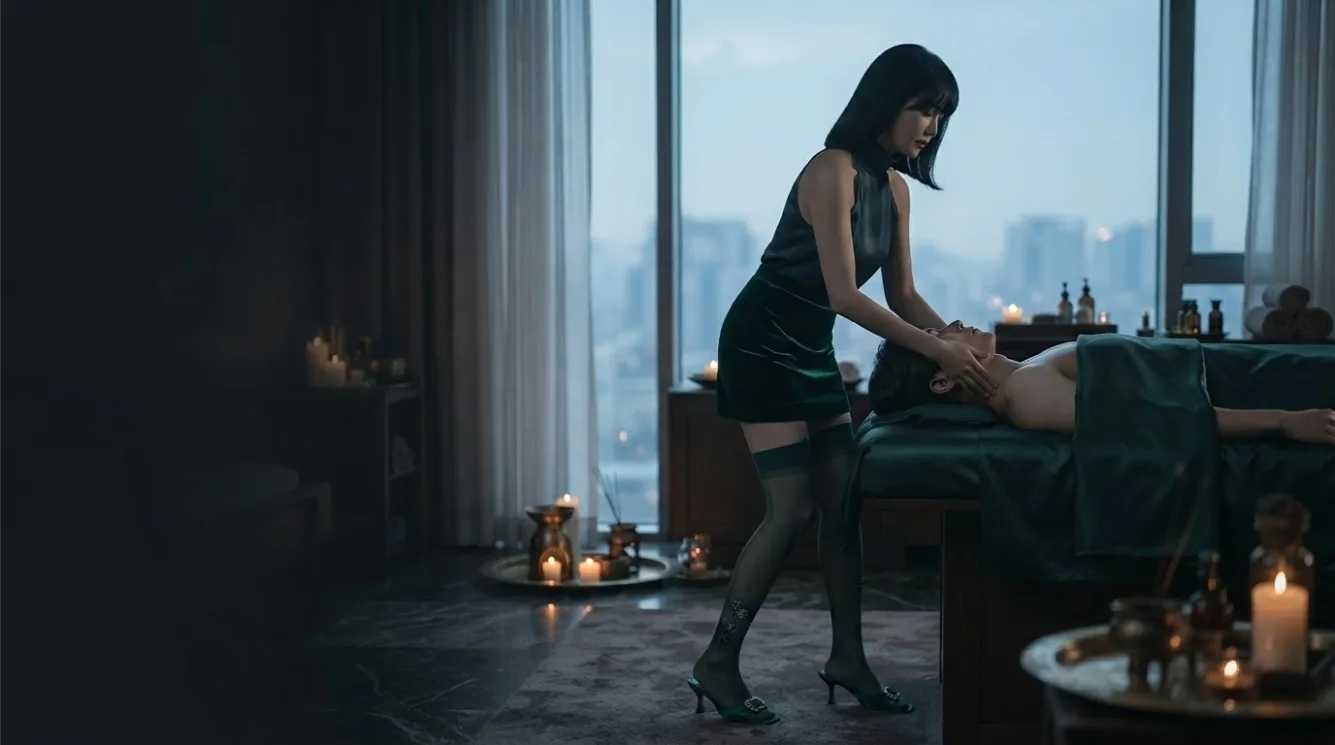 Illustrative hotel massage scene